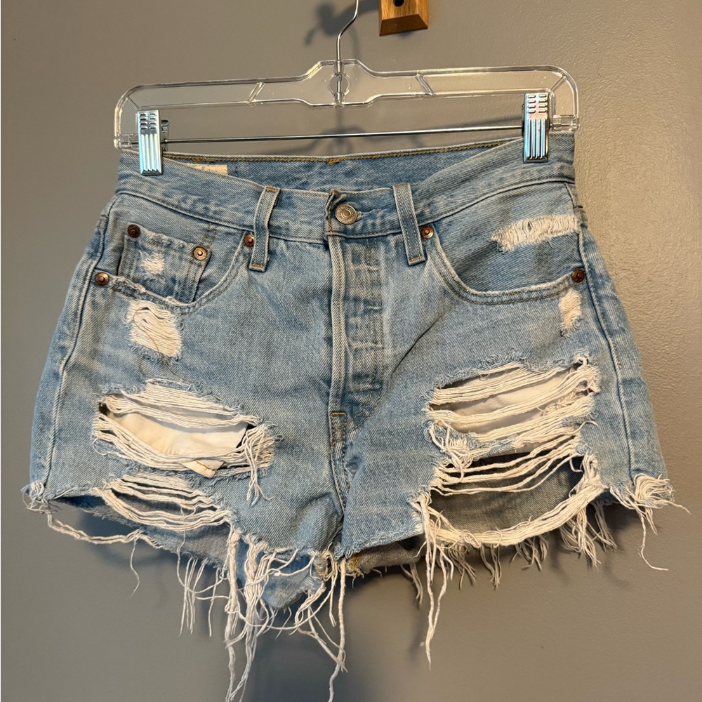 Levi Ripped Light Blue Jean Shorts